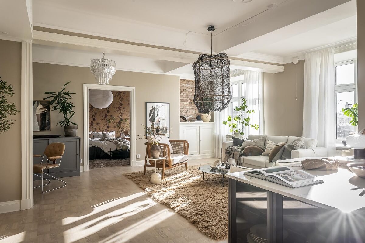 Magical Light in a Stylish Scandinavian Apartment 6 open-plan-nordic-home-beige-walls-nordroom