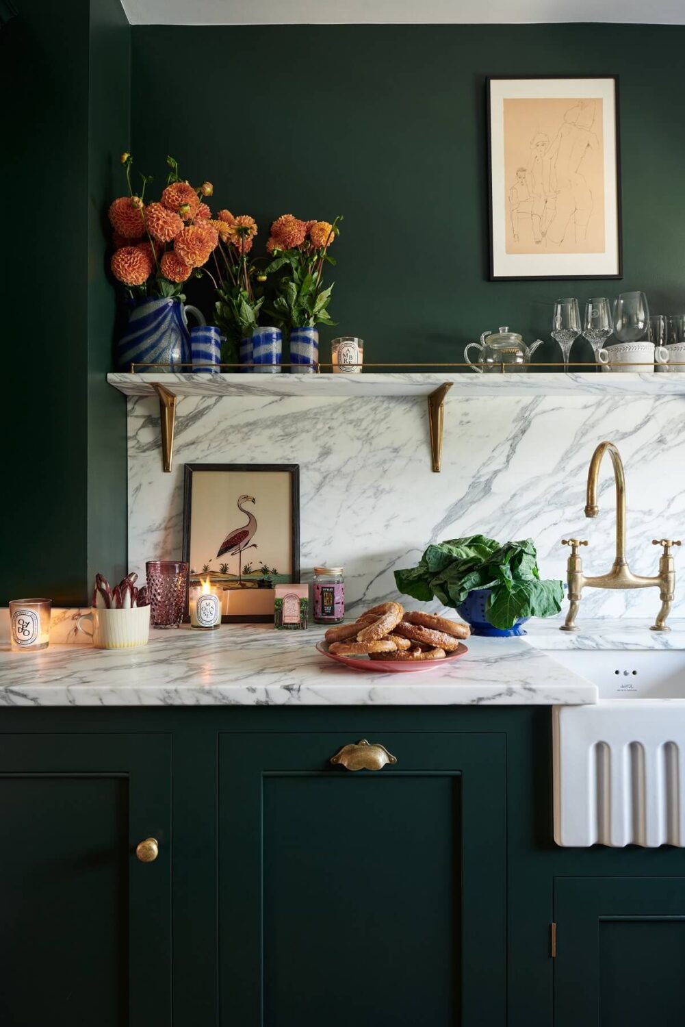 A Small Dark Green Classic English deVOL Kitchen 5 open-shelf-flowers-classic-english-devol-kitchen-dark-green-nordroom
