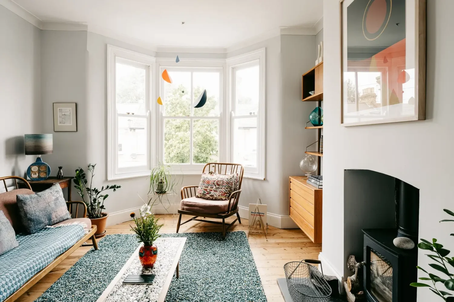 A London Home with Modern Extension and Color Accents 7 sitting-room-baltic-pine-floorbaords-gray-walls-nordroom