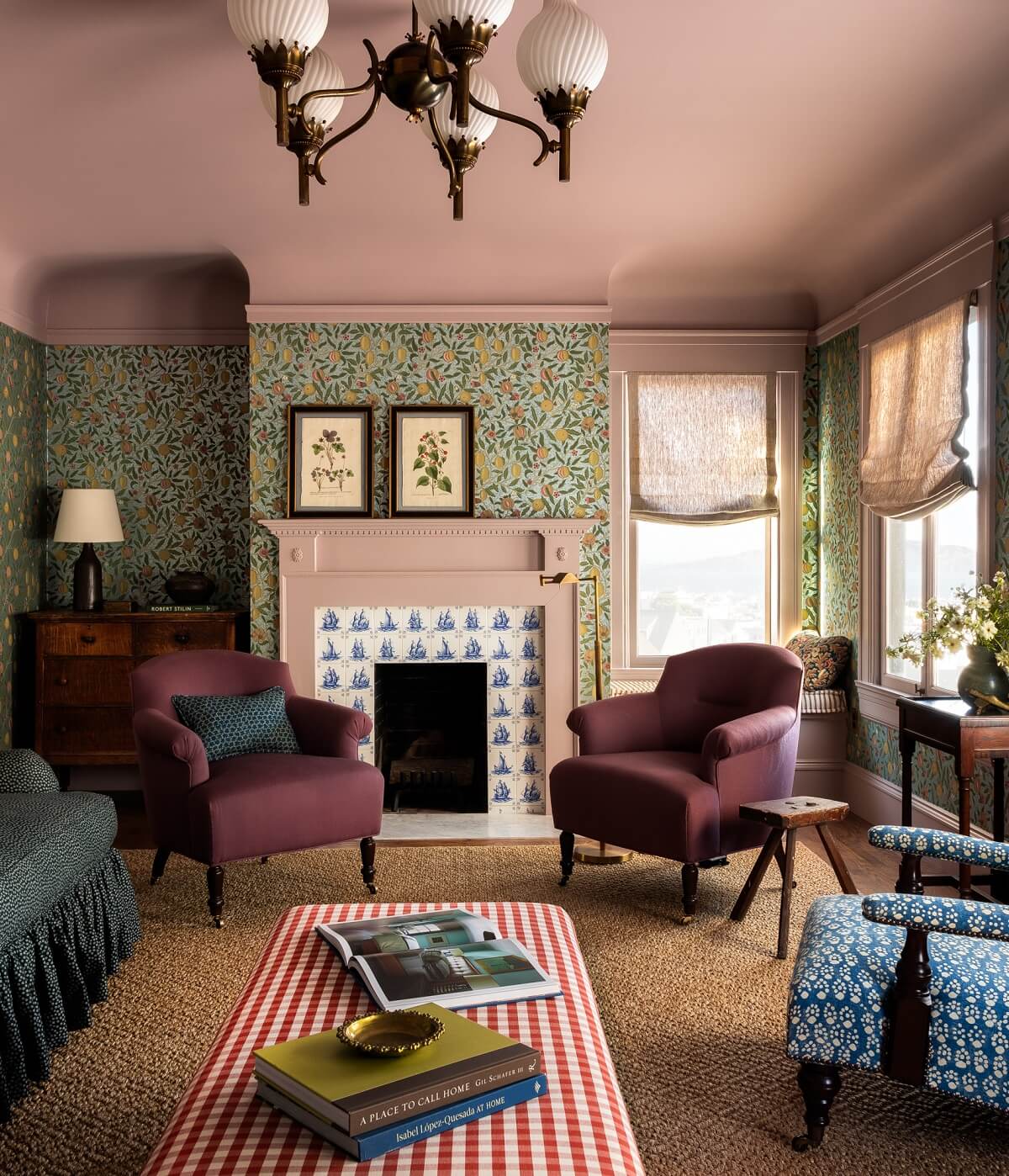 27 Statement Ceiling Ideas That Will Spruce Up Any Room 21 sitting-room-mauve-pink-painted-ceiling-william-morris-wallpaper-nordroom