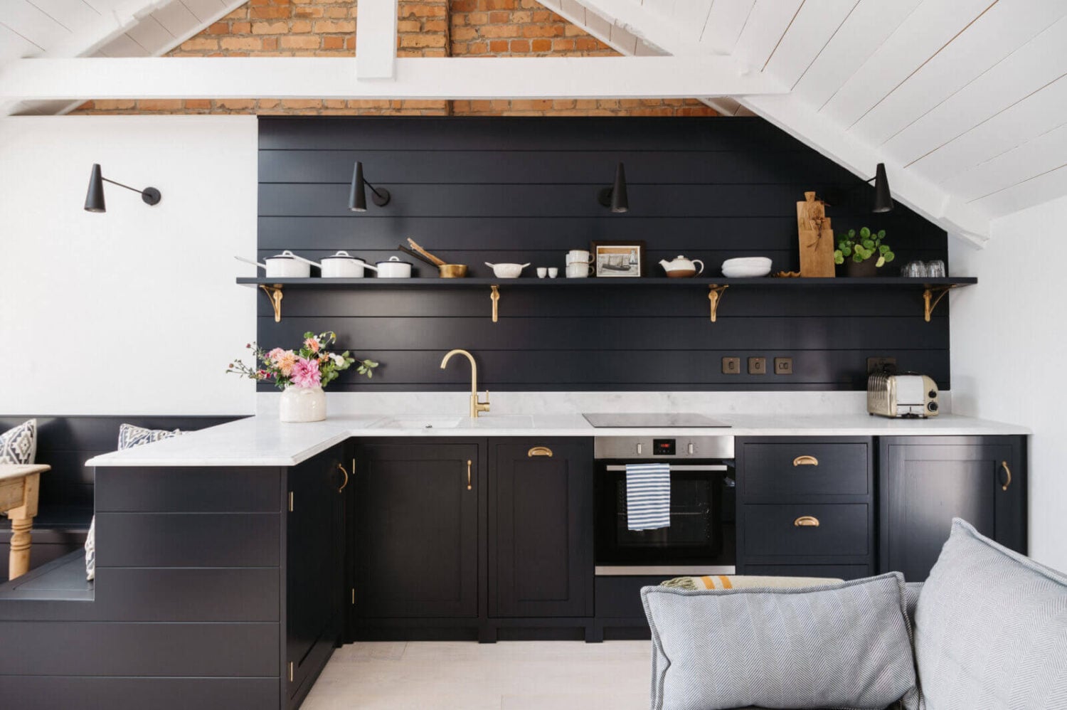 A Beautiful Duplex Apartment in Cornwall 8 small-living-space-black-kitchen-shelf-nordroom
