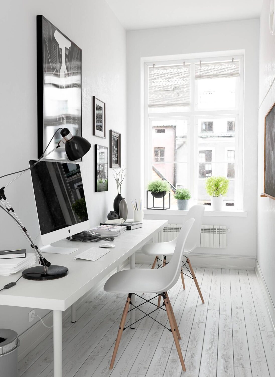 Double Desk IKEA Hacks That Will Boost Your Productivity 8 white-double-home-office-eames-chairs-nordroom