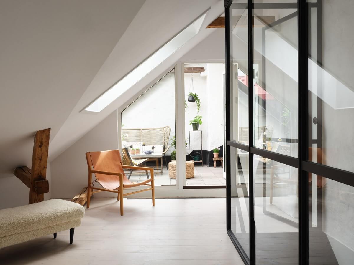 A Stylish Nordic Apartment with Attic Bedroom 21 attic-bedroom-roof-terrace-steel-glass-wall-nordroom