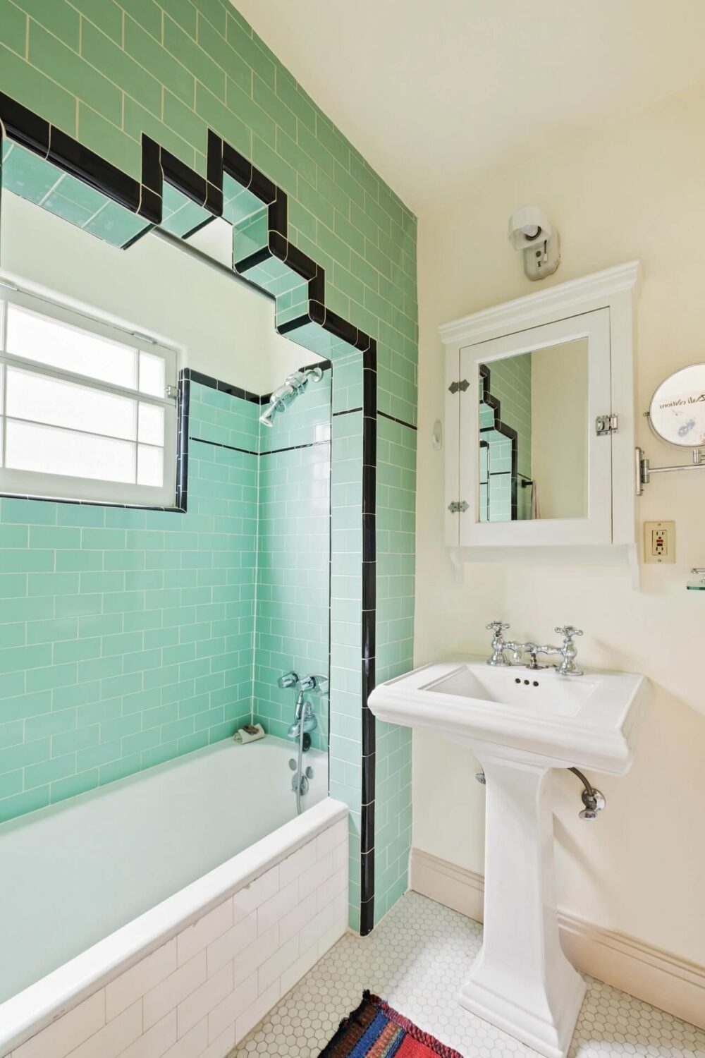 A Bright Spanish-Style Villa in Los Angeles 20 bathroom-blue-green-tiles-arch-nordroom