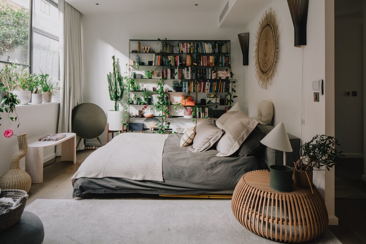 A Modern Apartment in a Former Warehouse in London 9 bedroom-bookcases-plants-large-windows-warehouse-conversion-nordroom