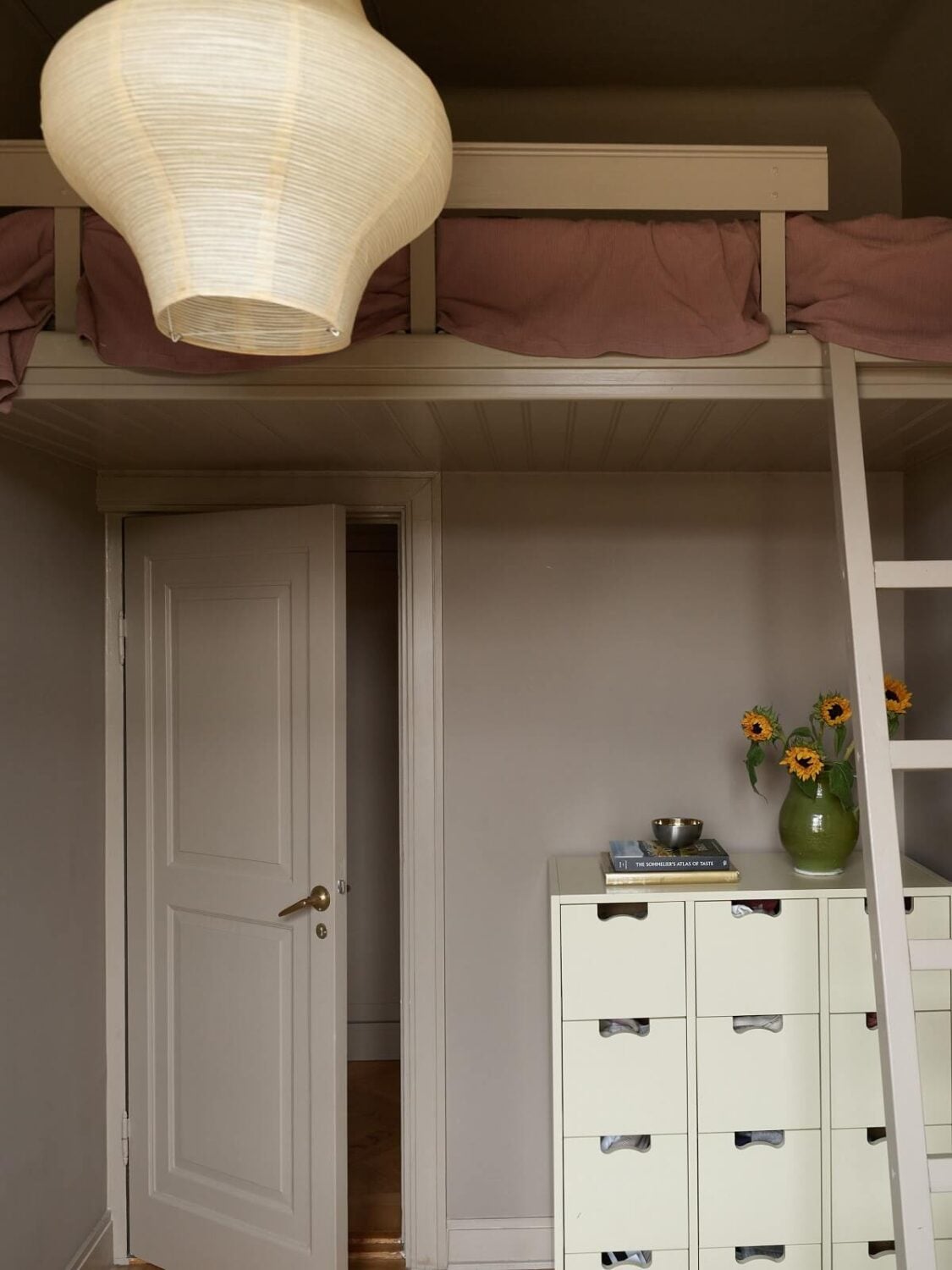 A Warm Nordic Apartment with Light Brown Walls 20 bedroom-loft-bed-light-brown-walls-nordroom