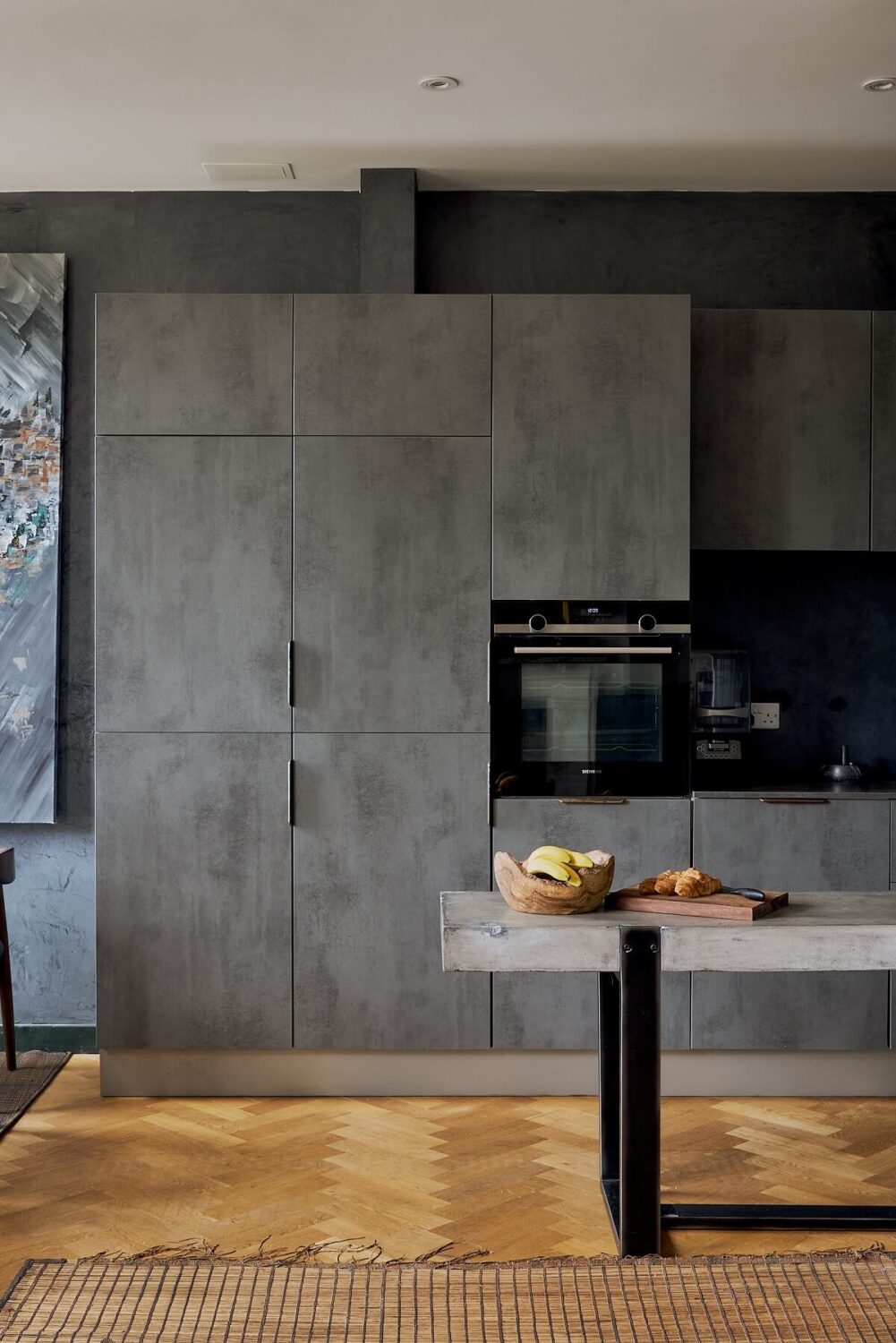A Beautiful London Apartment in an Italianate Style Villa 6 bespoke-gray-kitchen-plaster-walls-hardwood-floor-nordroom