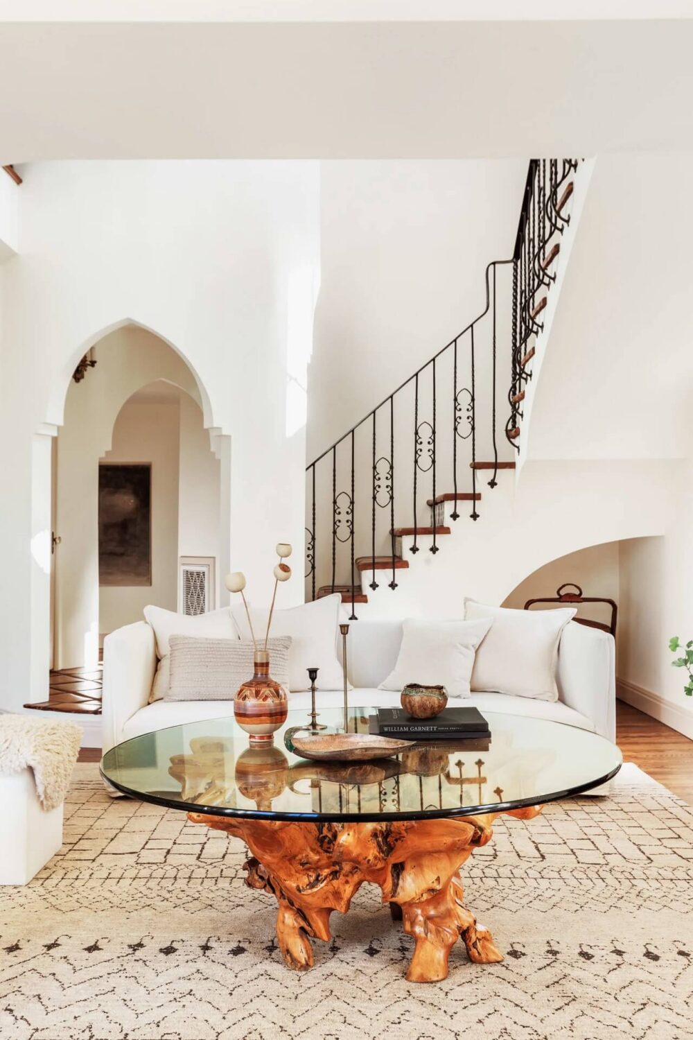 A Bright Spanish-Style Villa in Los Angeles 5 coffee-table-living-room-detail-staircase-nordroom
