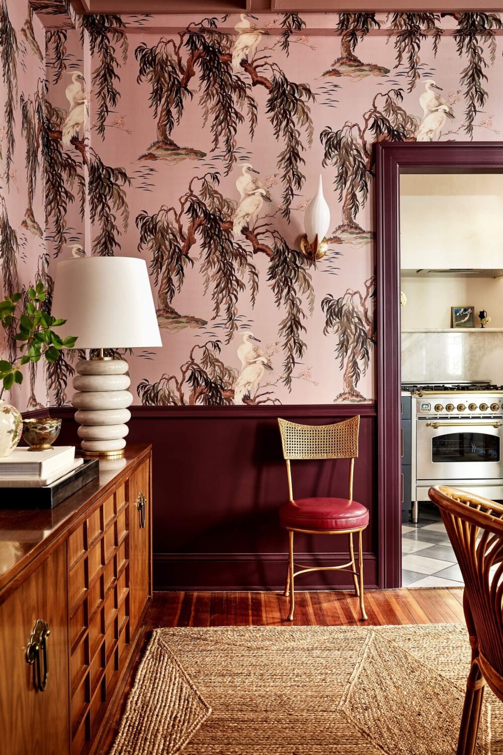 Bold Colors in a Washington D.C. Pied-à-Terre 9 house-of-hackney-zeus-wallpaper-dining-room-kitchen-jute-rug-nordroom