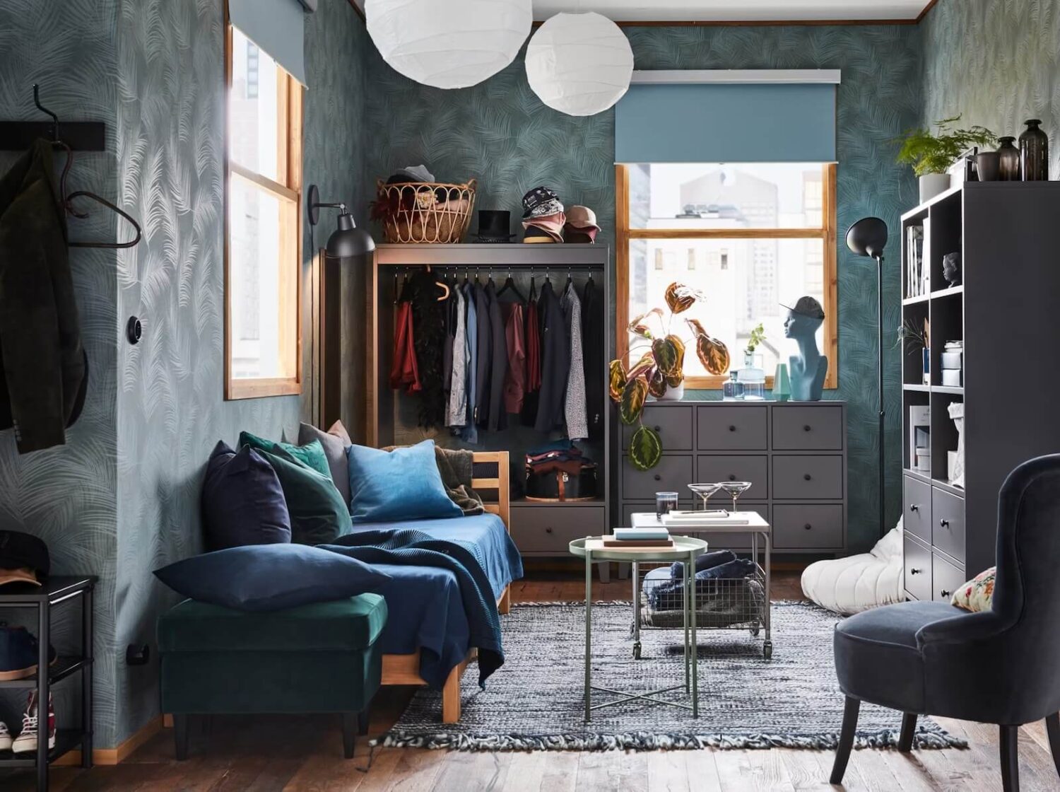 Great Living Room Bedroom Combo Ideas (Layout Tips + Styling) 32 ikea-living-room-bedroom-ideas-sofa-bed-wallpaper-nordroom