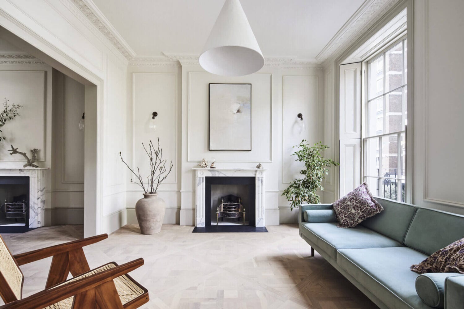 A Stylish Regency Townhouse in London 11 living-room-fireplacelight-blue-sofa-nordroom