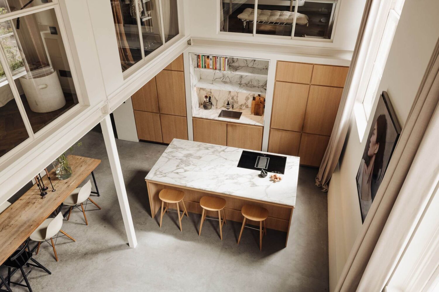 A Modern Family Loft in a Former School Building 8 loft-apartment-modern-kitchen-from-above-nordroom