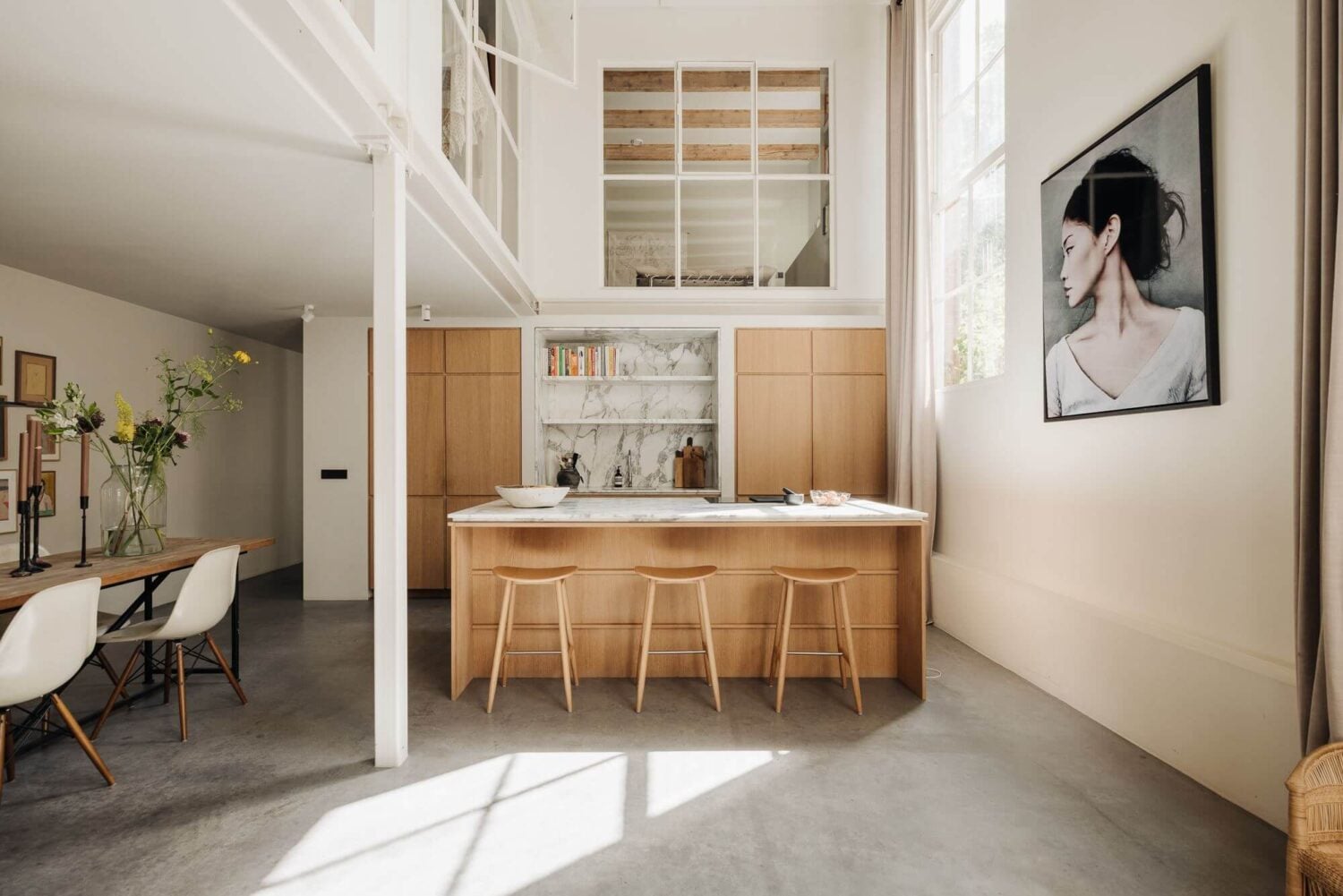 A Modern Family Loft in a Former School Building 2 modern-kitchen-high-ceiling-converted-school-building-amsterdam-nordroom