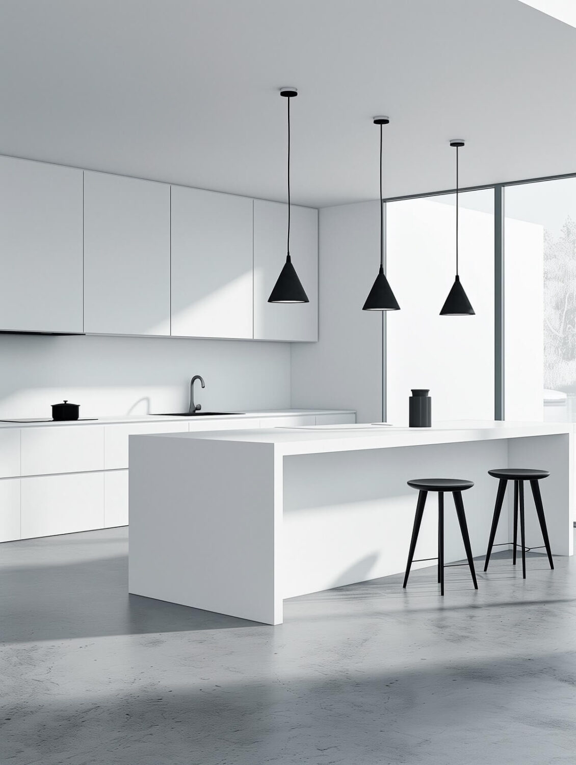 31 Practical Kitchen Flooring Ideas For Your Home 16 modern white kitchen with polished concrete floor nordroom