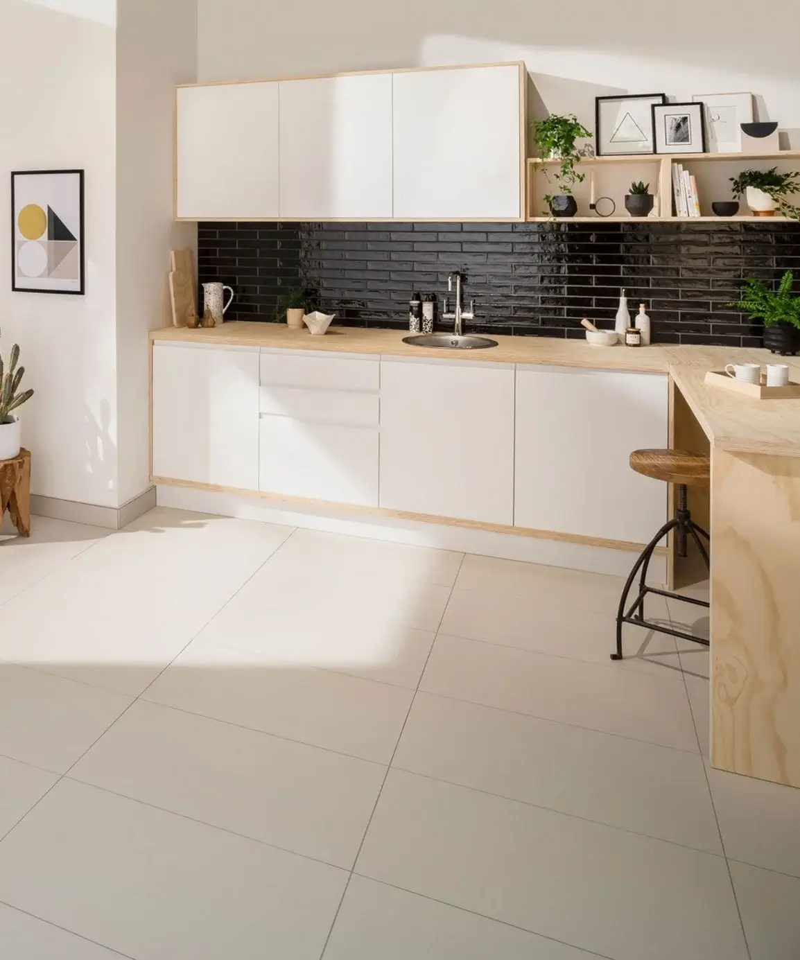 31 Practical Kitchen Flooring Ideas For Your Home 5 modern-white-wood-kitchen-light-gray-porcelain-tile-nordroom