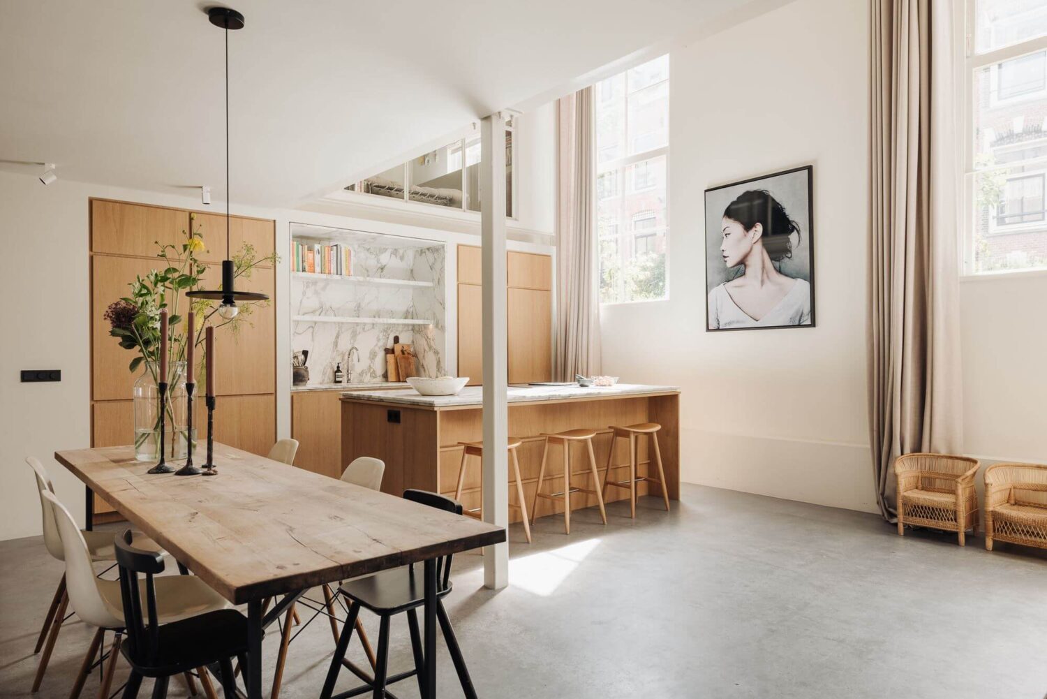 A Modern Family Loft in a Former School Building 5 open-plan-kitchen-living-island-high-ceiling-school-conversion-nordroom