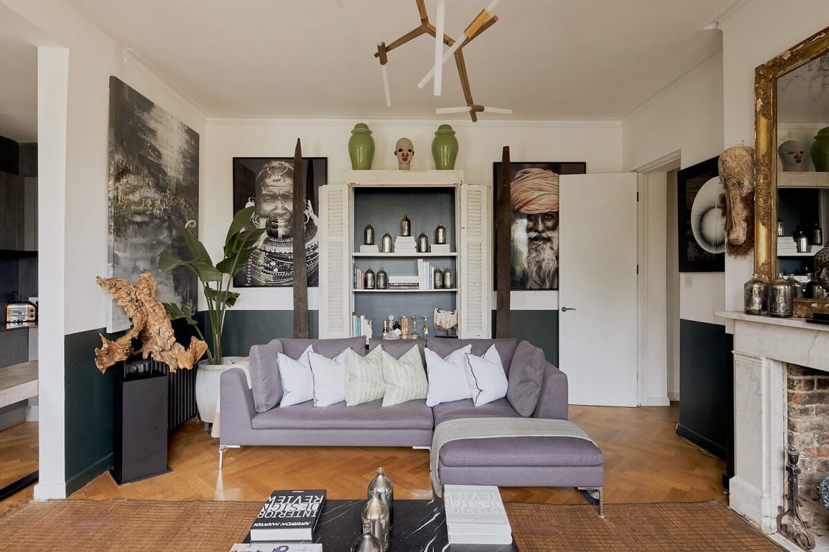 A Beautiful London Apartment in an Italianate Style Villa 2 open-plan-living-room-half-painted-walls-nordroom