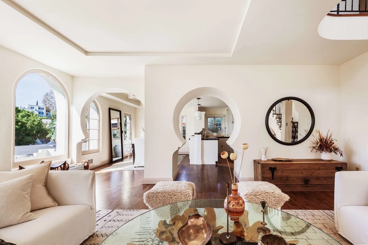 A Bright Spanish-Style Villa in Los Angeles 7 open-plan-living-space-arched-doorway-spanish-style-home-nordroom