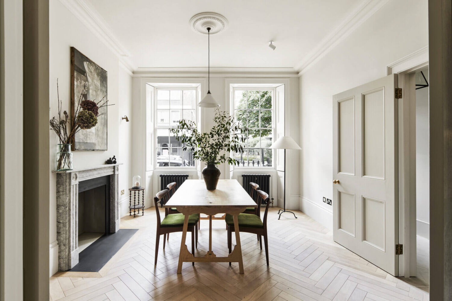 A Stylish Regency Townhouse in London 6 serene-dining-room-fireplace-nordroom