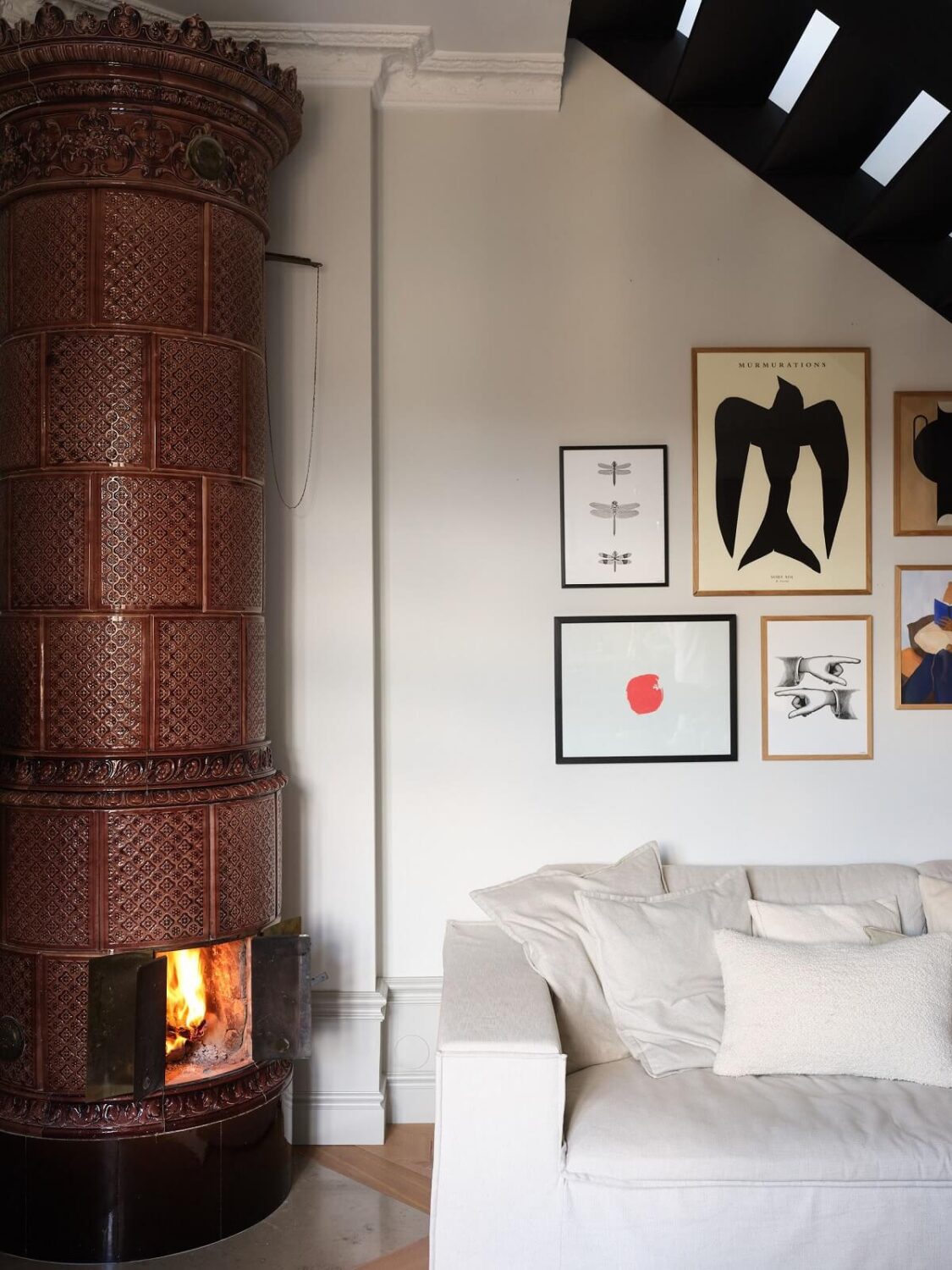 A Stylish Nordic Apartment with Attic Bedroom 4 sitting-room-detail-brown-fireplace-nordroom
