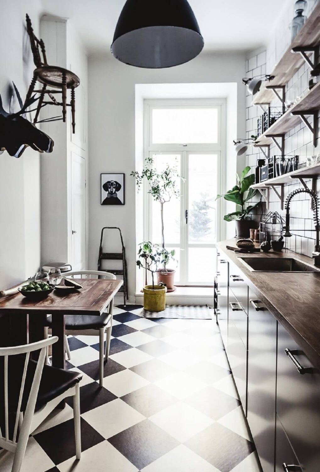 31 Practical Kitchen Flooring Ideas For Your Home 22 small-kitchen-vinyl-checkerboard-floor-nordroom