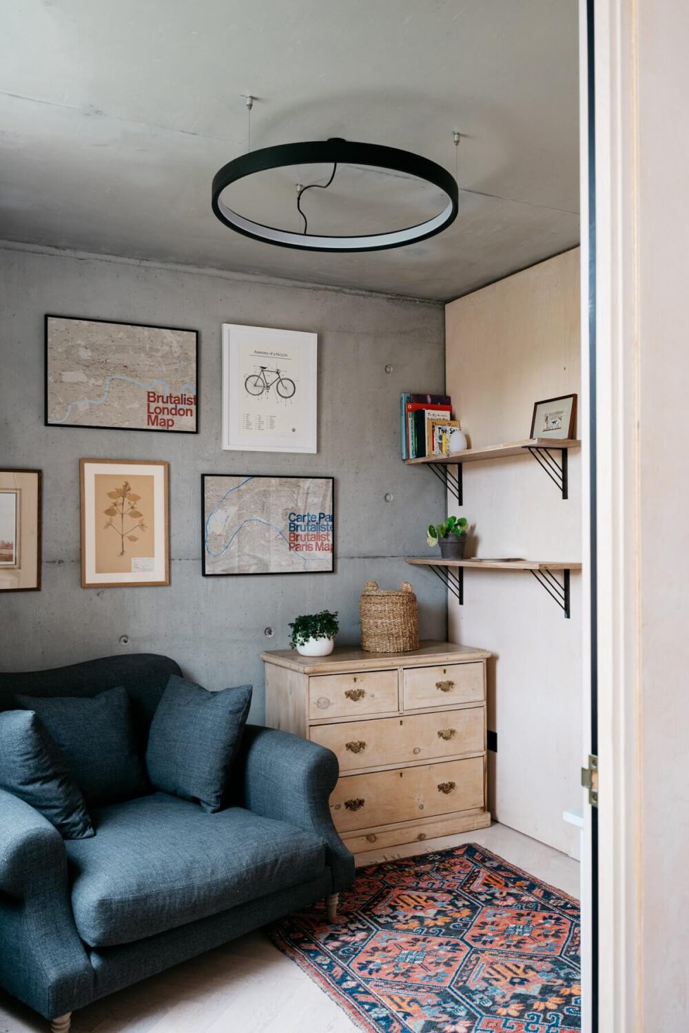 A Contemporary Version of a Victorian Terrace House 15 study-rug-comfy-armchair-concrete-wall-nordroom