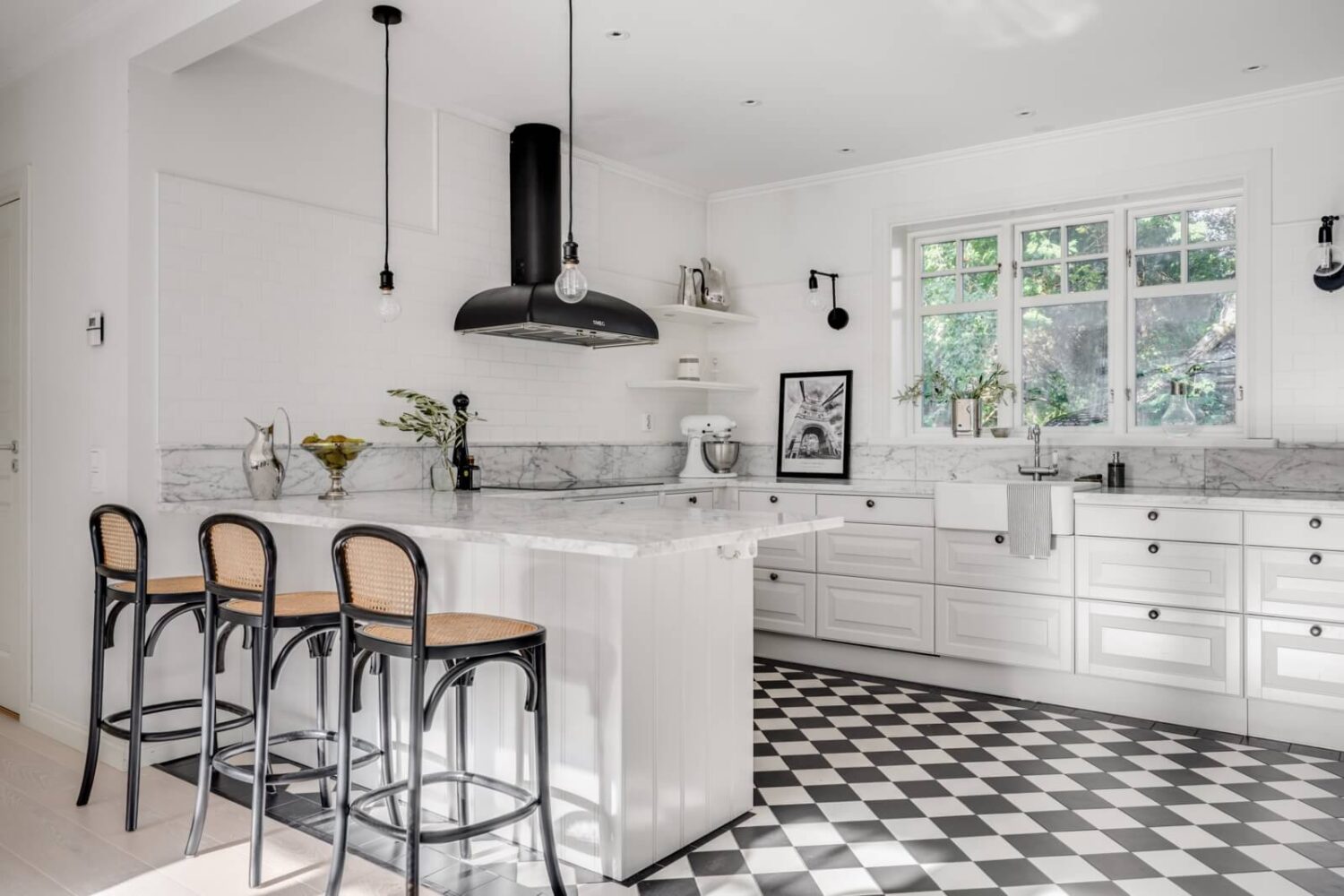 31 Practical Kitchen Flooring Ideas For Your Home 2 white-kitchen-ceramic-floor-tiles-black-white-classic-scandinavian-design-nordroom