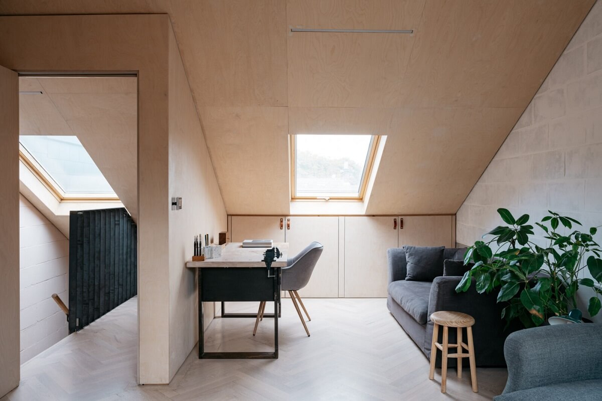 A Contemporary Version of a Victorian Terrace House 16 wood-attic-room-skylight-desk-nordroom
