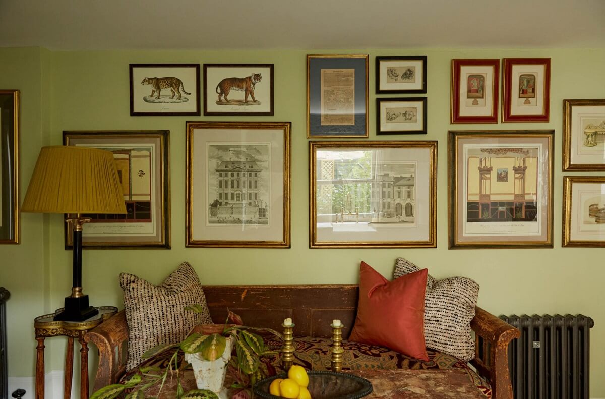 A Charming Antique Apartment in London with a Garden 11 anitque-kitchen-bench-gallery-wall-nordroom