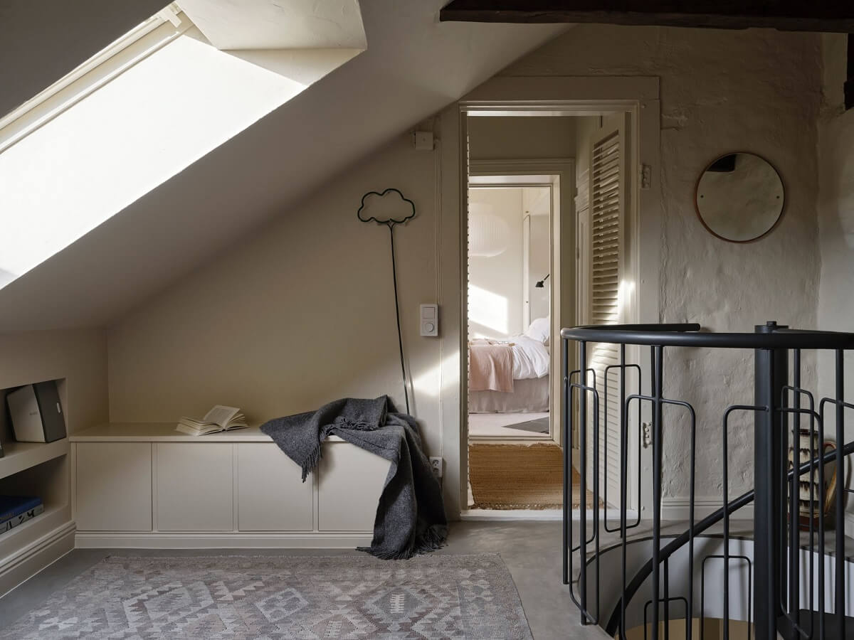 A Nordic Maisonette That Makes The Most Of Its Awkward Nooks 16 attic-room-home-office-spiral-staircase-nordroom