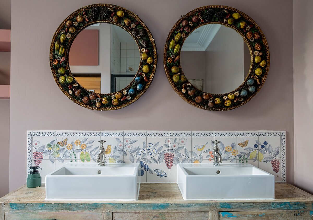 A Unique Colorful Family Home in London 13 bathroom-double-sink-tiles-nordroom