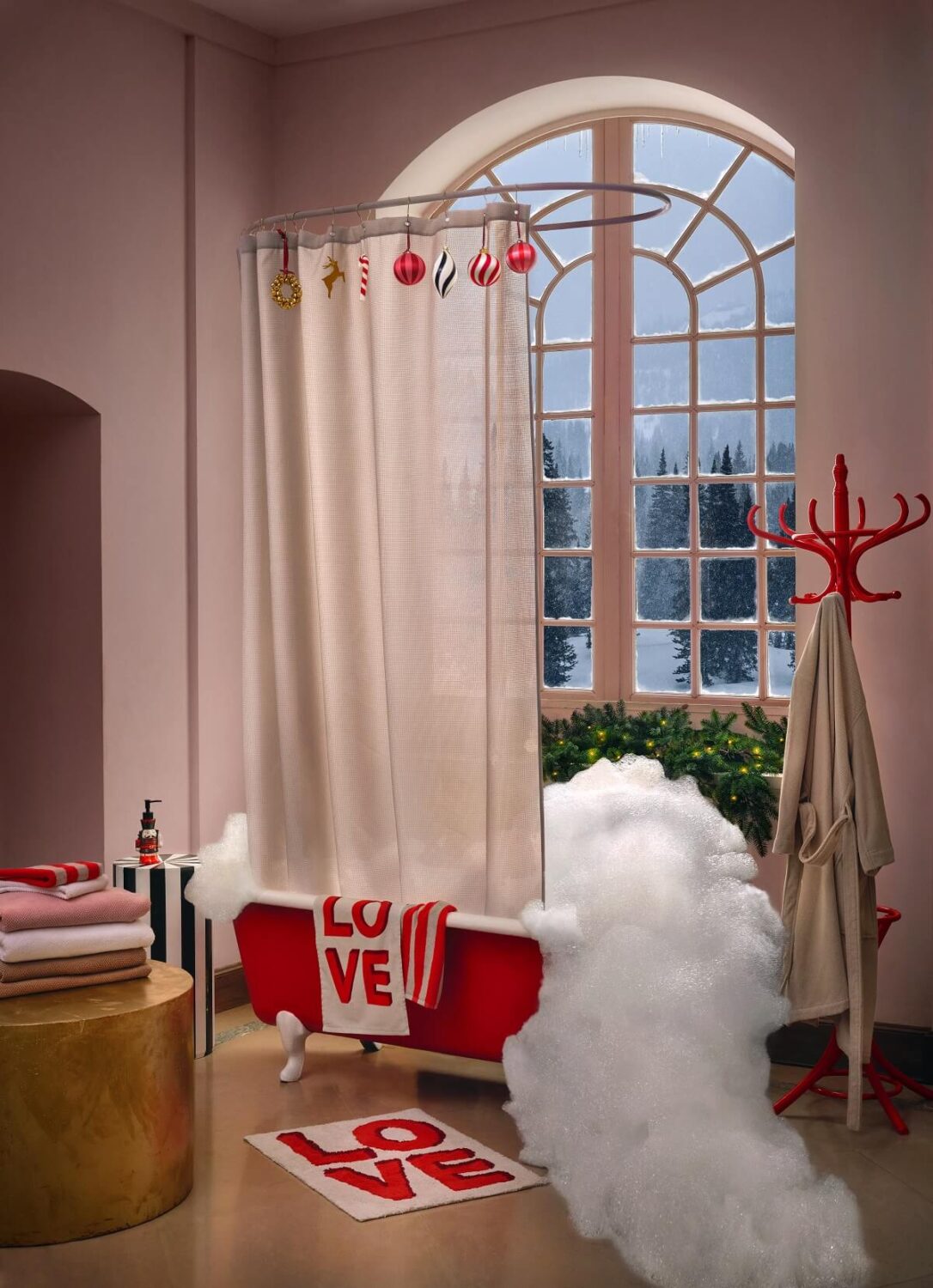 H&M Home Christmas 2022: Let's Play Magic 12 bathroom-red-freestanding-bath-hm-home-christmas-nordroom