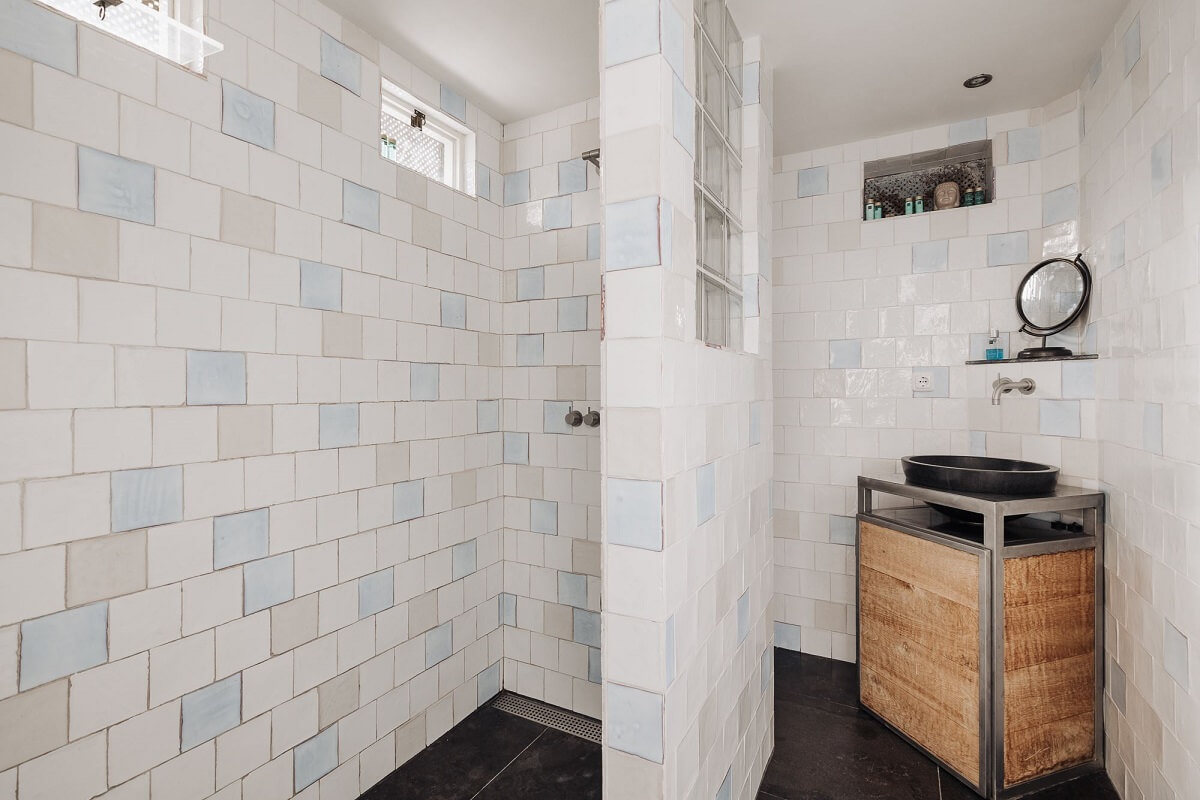 A Unique Black and White Home in a Former School Building 38 bathroom-walk-in-shower-nordroom