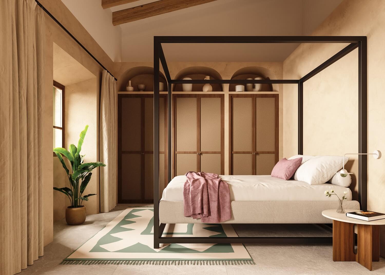 Casa Cerol: A Luxurious Townhouse on Mallorca 4 bedroom-canopy-bed-built-in-wardrobes-arches-townhouse-mallorca-nordroom