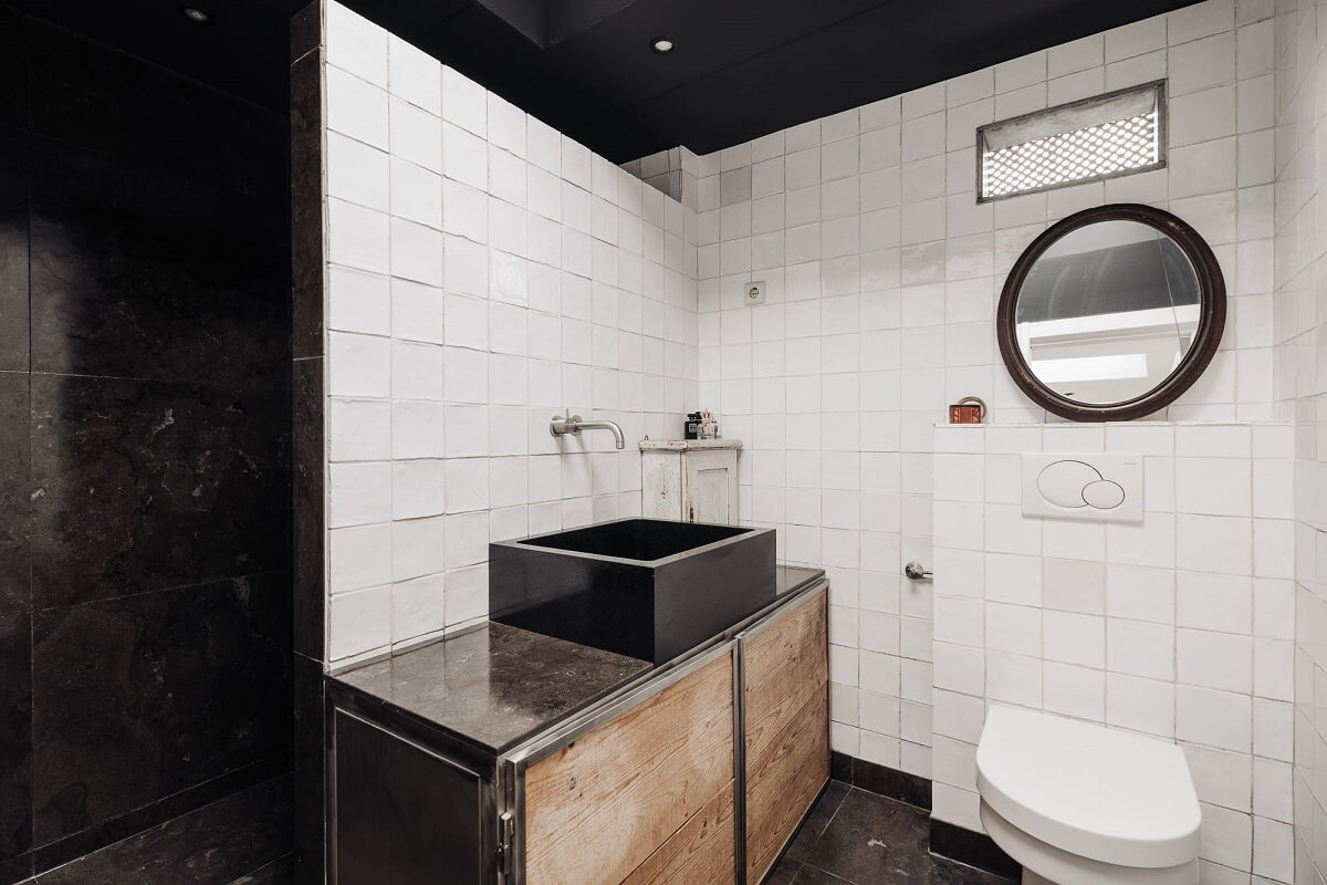 A Unique Black and White Home in a Former School Building 20 black-white-bathroom-townhouse-nordroom