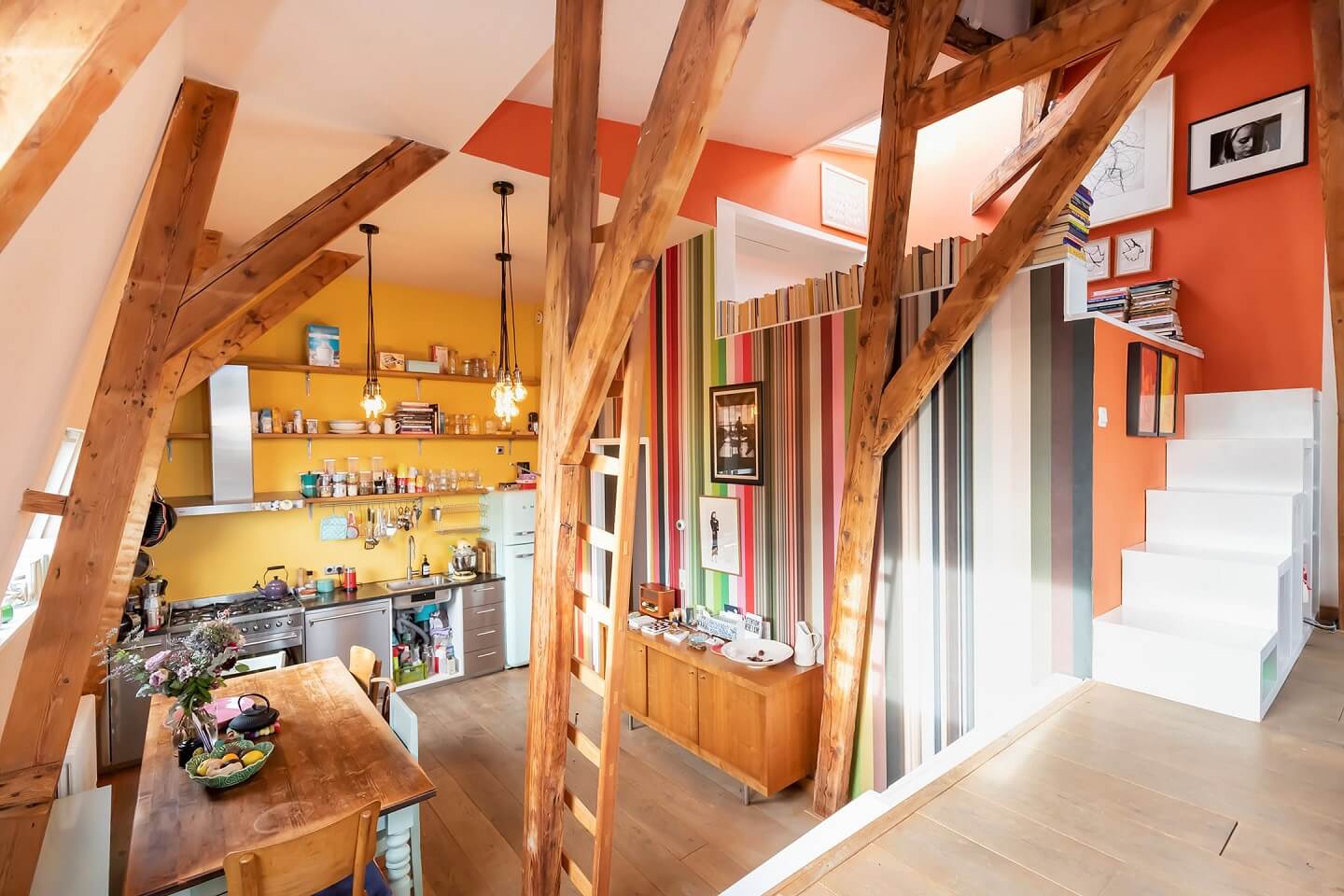 A Colorful Loft in Amsterdam with Exposed Wooden Beams 10 colorful-loft-apartment-wooden-beams-nordroom