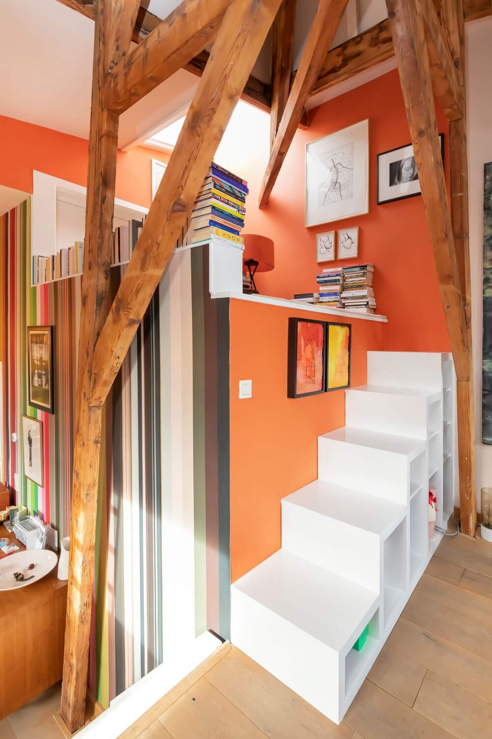 A Colorful Loft in Amsterdam with Exposed Wooden Beams 8 colorful-loft-reading-nook-nordroom