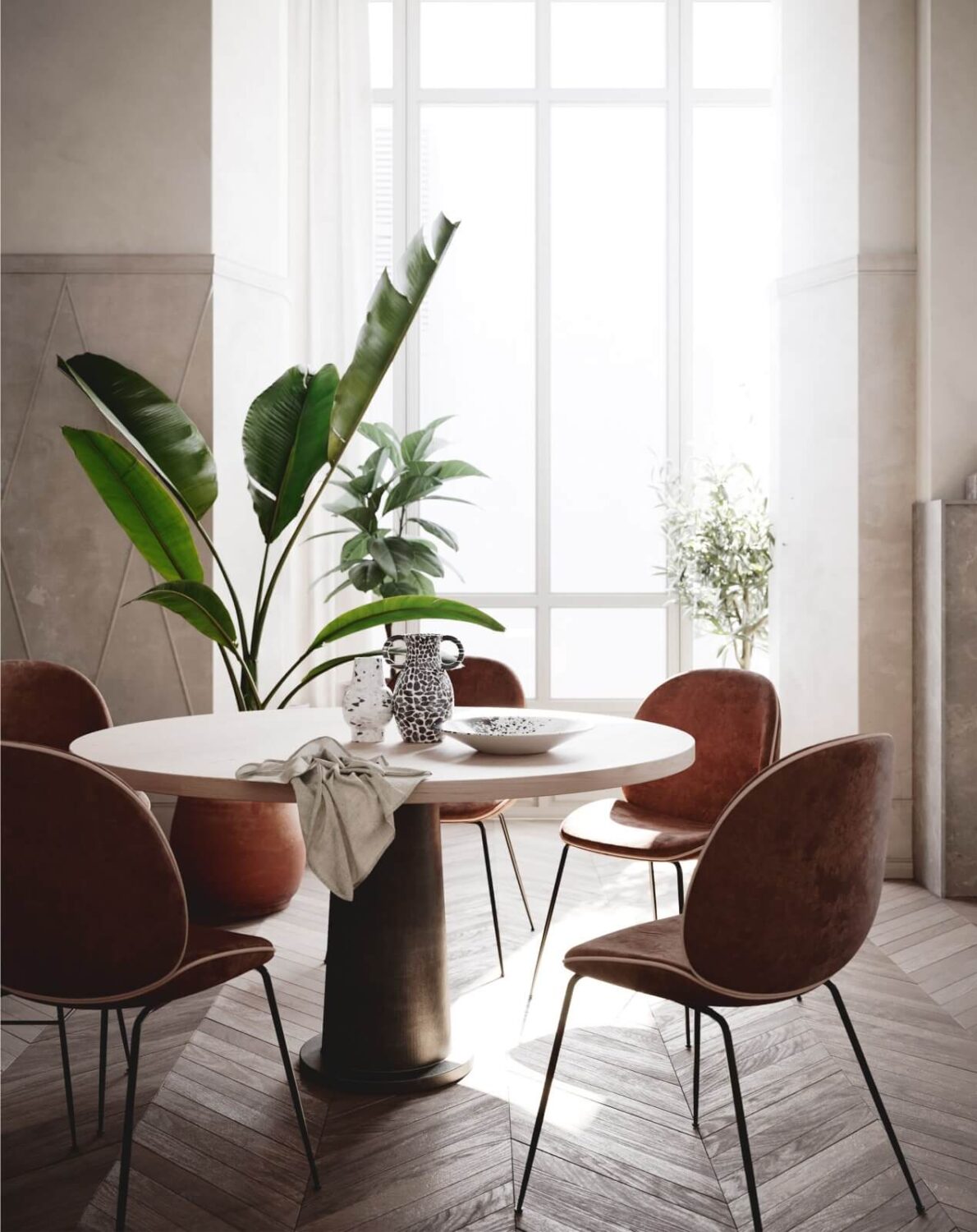Herringbone vs. Chevron Flooring Patterns: Differences & Inspiration 26 dining-room-chevron-floor-nordroom
