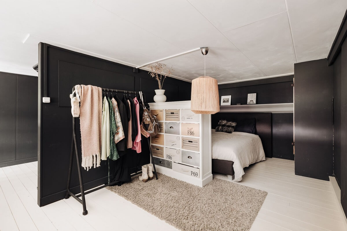 A Unique Black and White Home in a Former School Building 18 double-black-white-bedroom-nordroom
