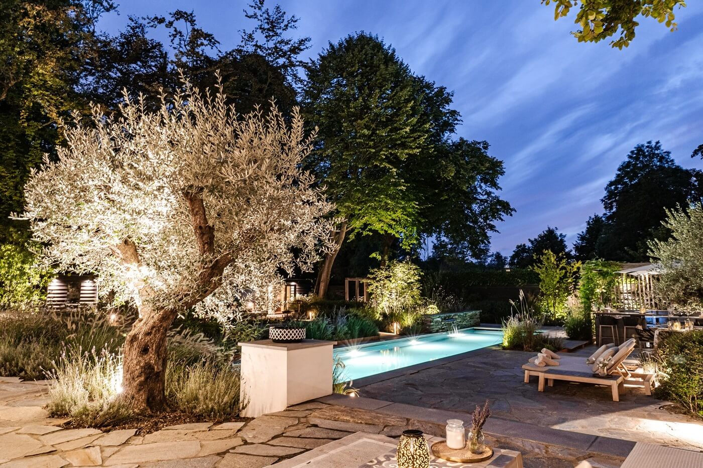 A Luxurious Dutch Villa in a Former Carriage House 33 garden-lighted-at-night-nordroom