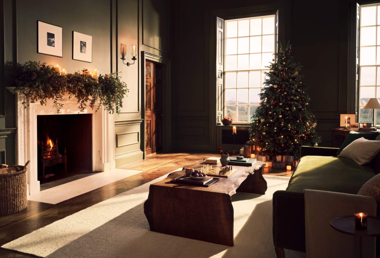 Zara Home Christmas 2022: An Elegant Holiday Season 1 green-living-room-christmas-decor-fireplace-zara-home-nordroom