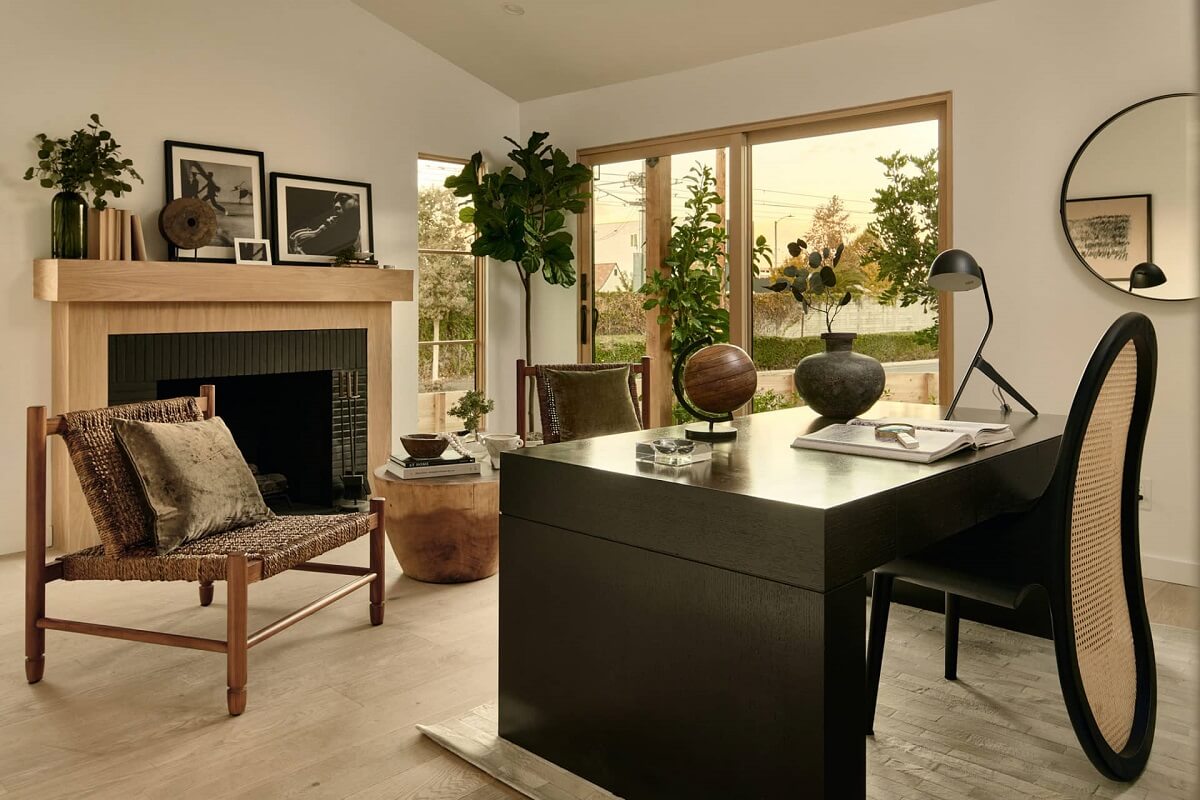 A Stylish Los Angeles Bungalow Renovated by a Designer 7 home-office-fireplace-los-angeles-bungalow-nordroom