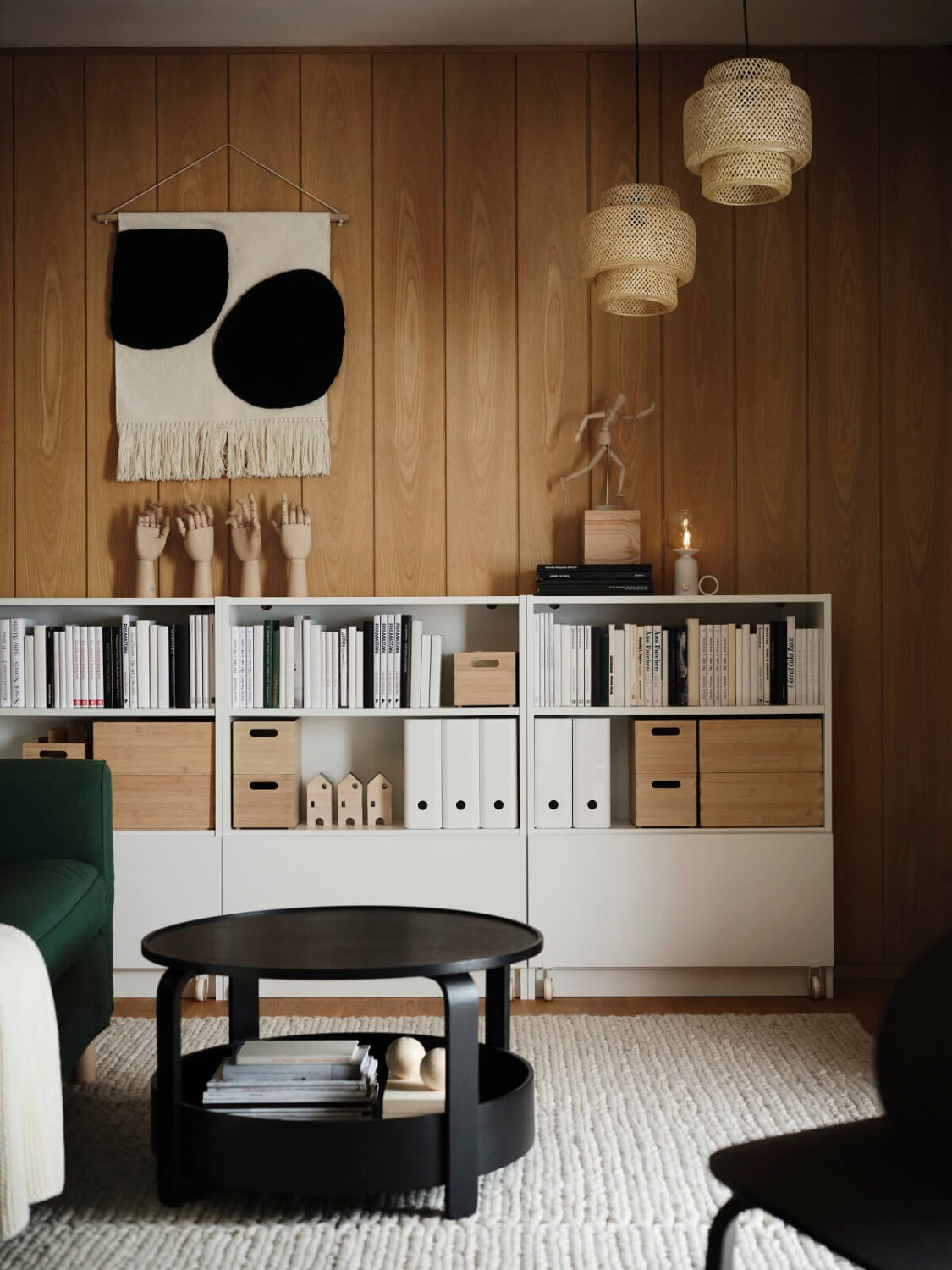 IKEA Home Style and Trends Guide 2024 14 ikea-living-room-BLANDSKOG-hanging-tapestry-BILLY-bookcase-and-drawer-with-castors-BORGEBY-coffee-table-nordroom