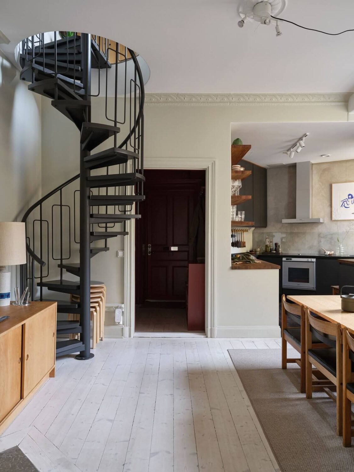 A Nordic Maisonette That Makes The Most Of Its Awkward Nooks 6 kitchen-dining-room-spiral-staircase-nordroom