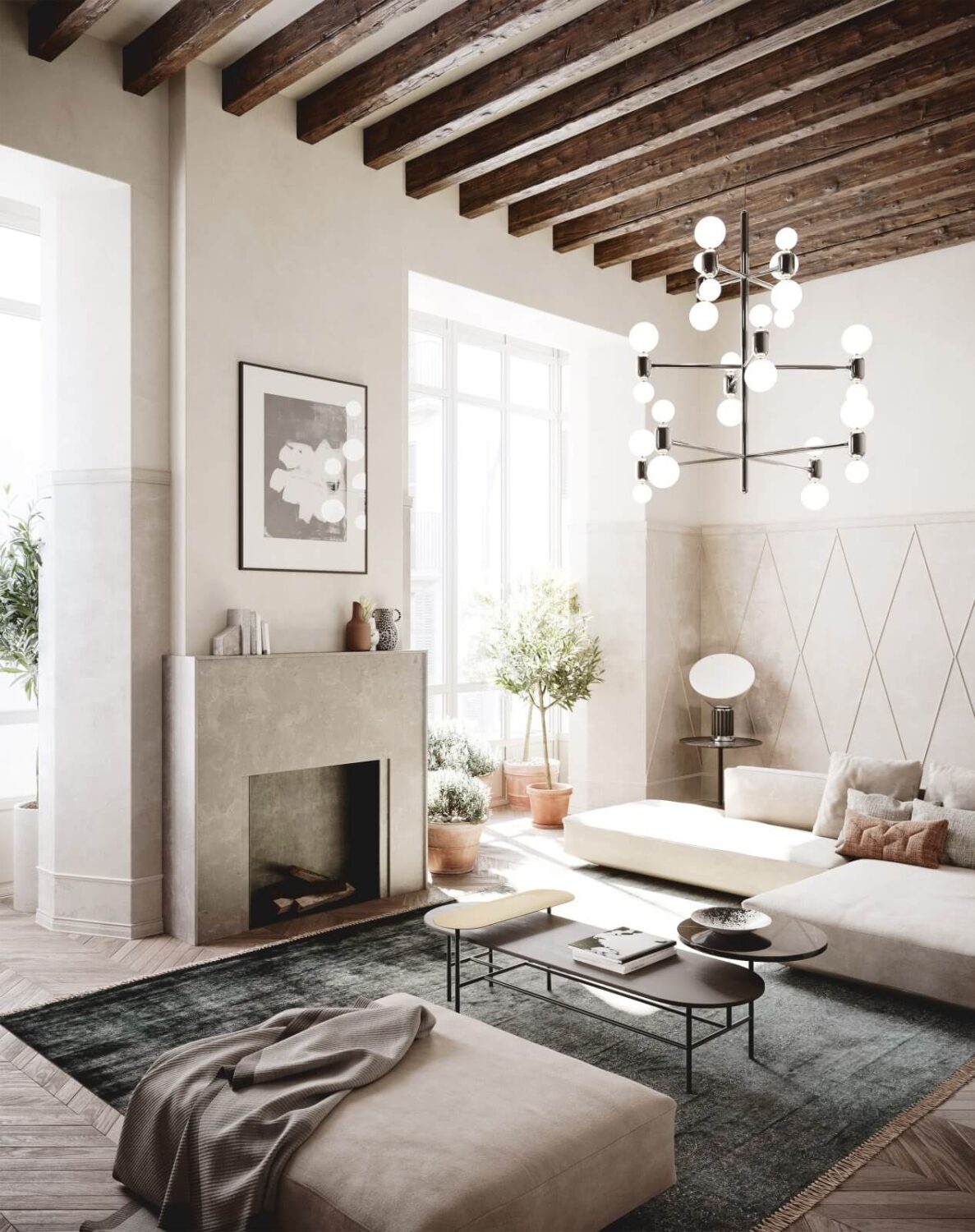 Herringbone vs. Chevron Flooring Patterns: Differences & Inspiration 25 living-room-chevron-floor-mallorca-nordroom