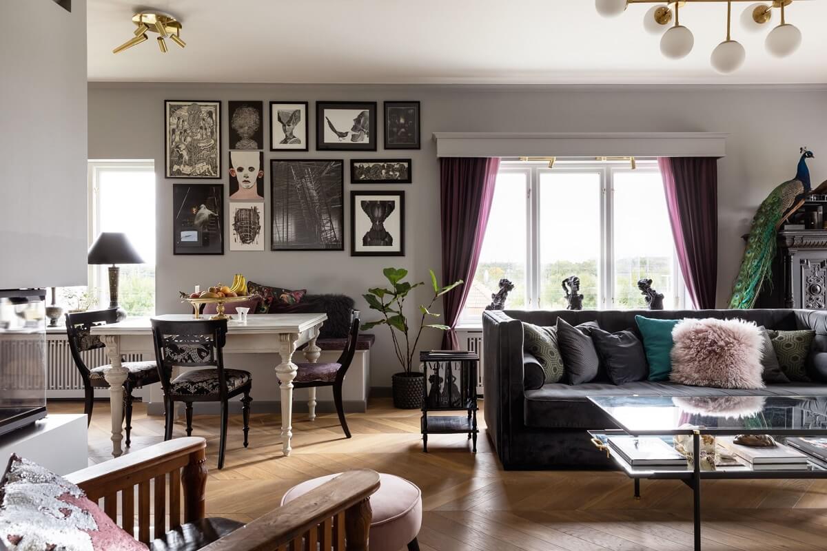 A Scandinavian Home with Purple Color Accents 8 living-room-gallery-wall-nordroom
