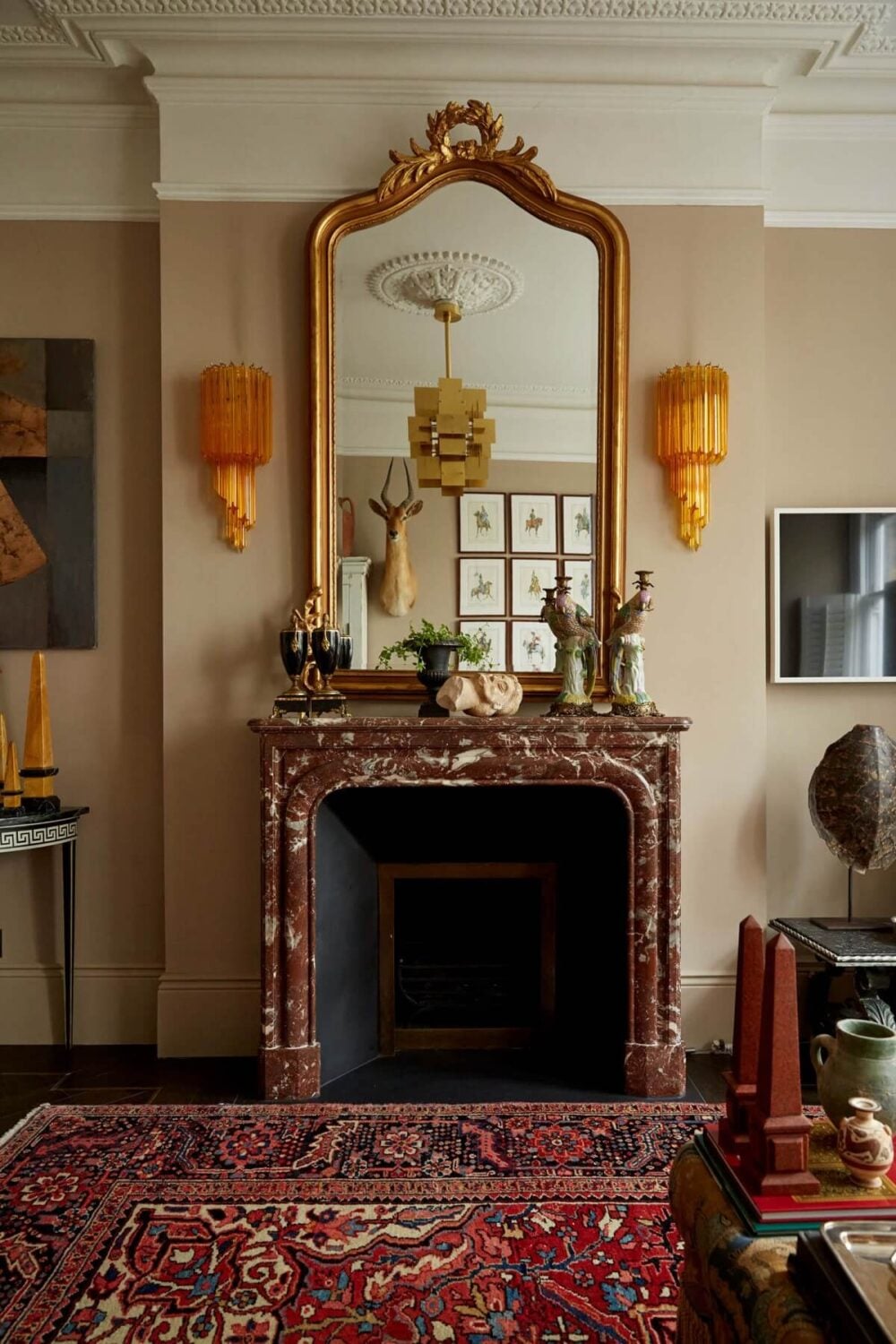 A Charming Antique Apartment in London with a Garden 2 living-room-marble-fireplace-antique-mirror-nordroom