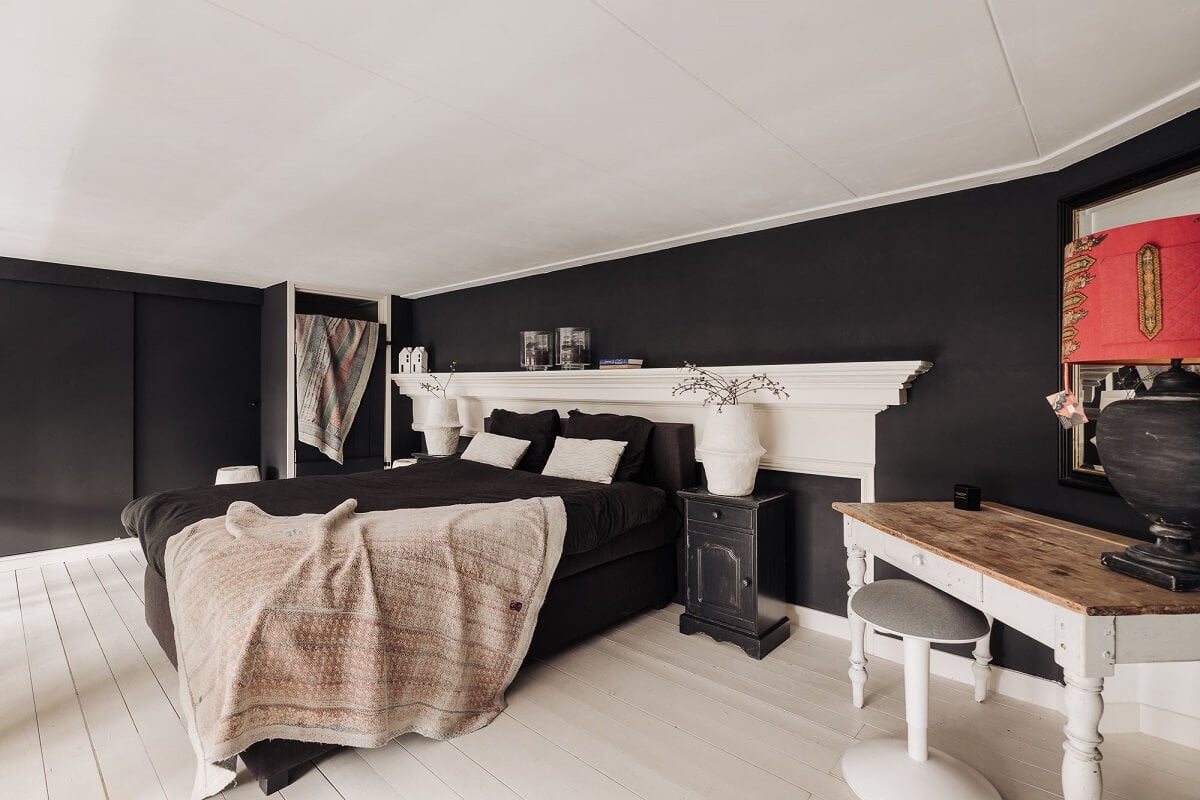 A Unique Black and White Home in a Former School Building 17 loft-bedroom-black-walls-nordroom