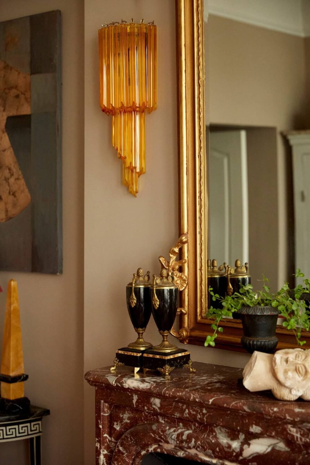 A Charming Antique Apartment in London with a Garden 5 marble-fireplace-sconce-mirror-nordroom