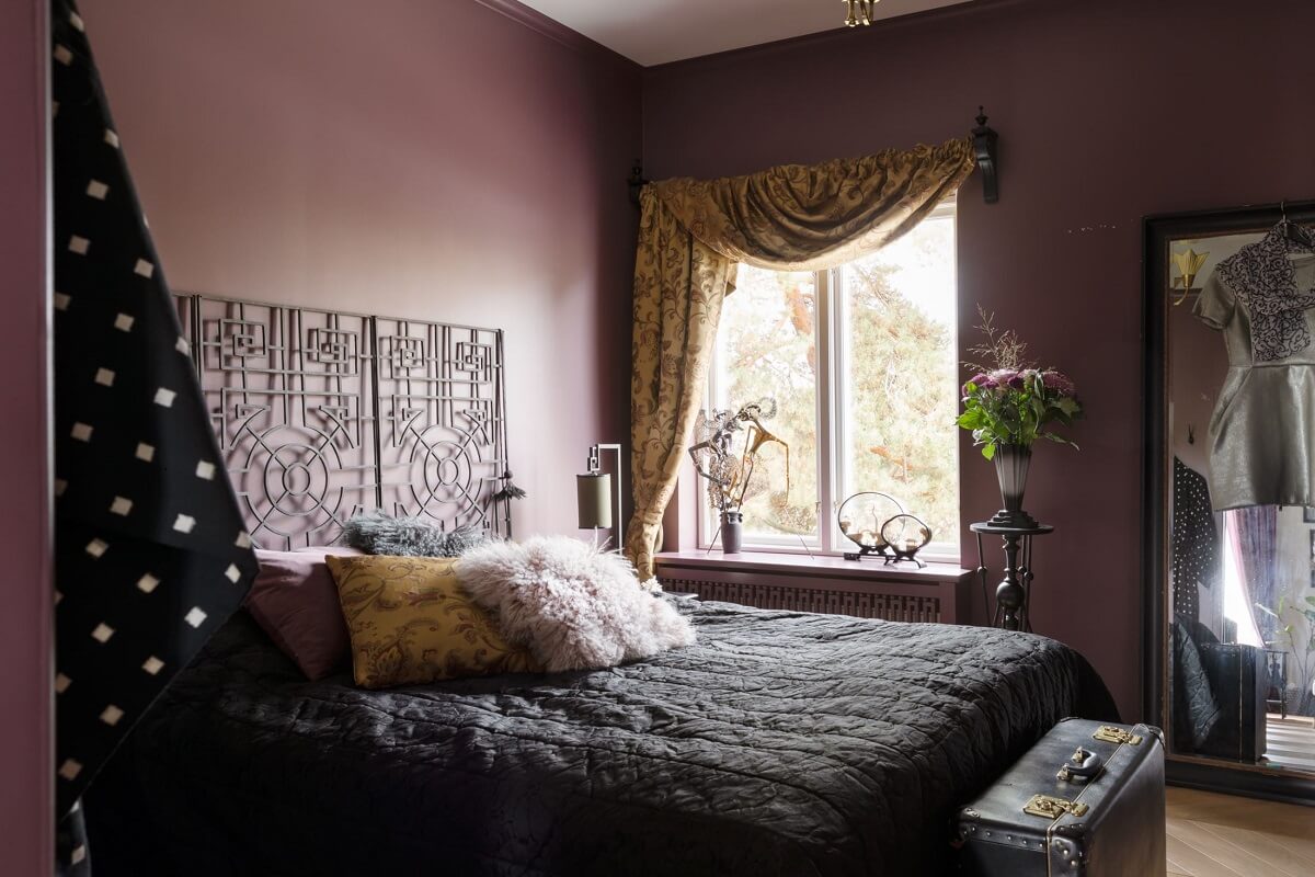 A Scandinavian Home with Purple Color Accents 21 master-bedroom-purple-walls-nordroom